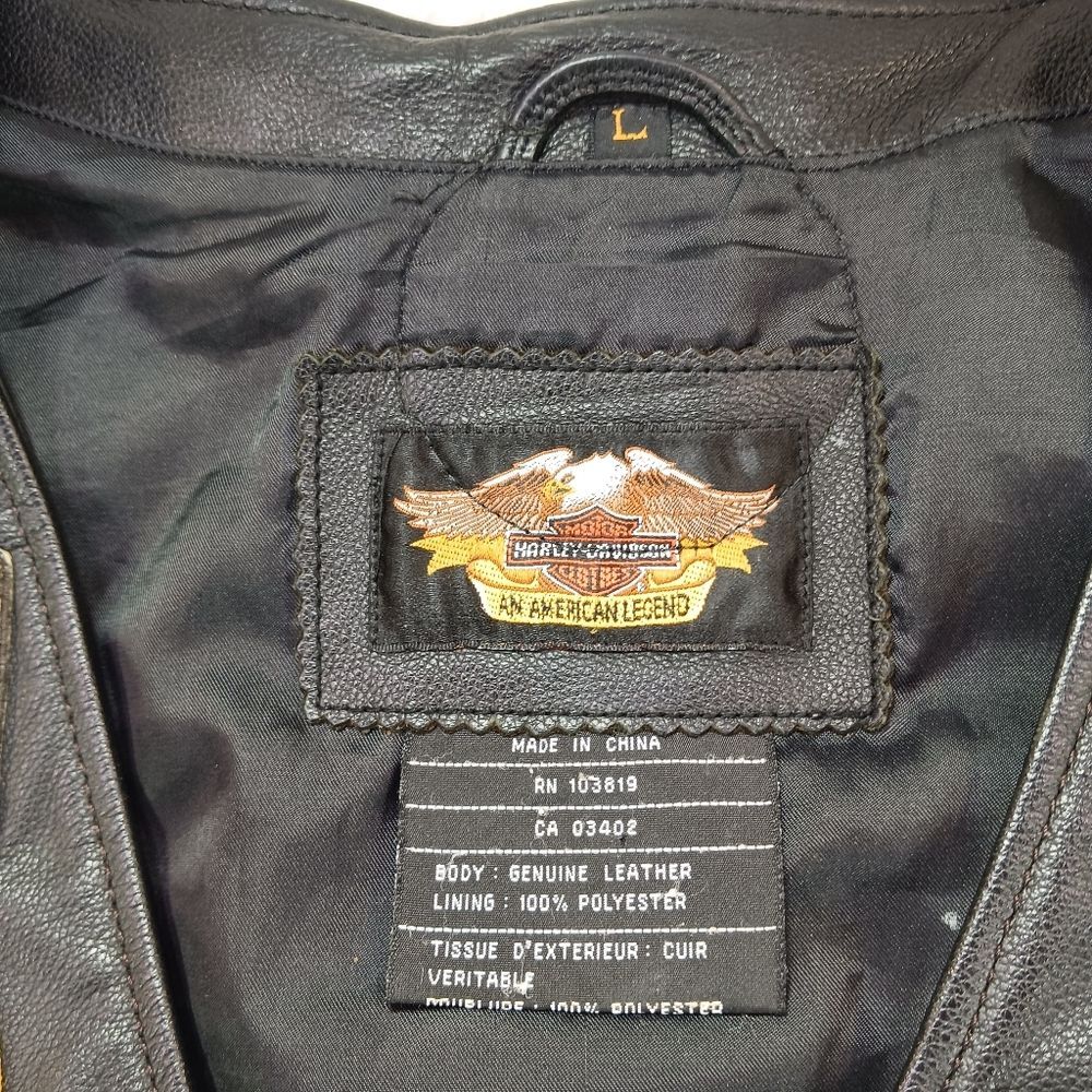 Harley-Davidson Men's Black Leather Biker Vest - Patches & Pins, USMC Veteran L. - Picture 5 of 16